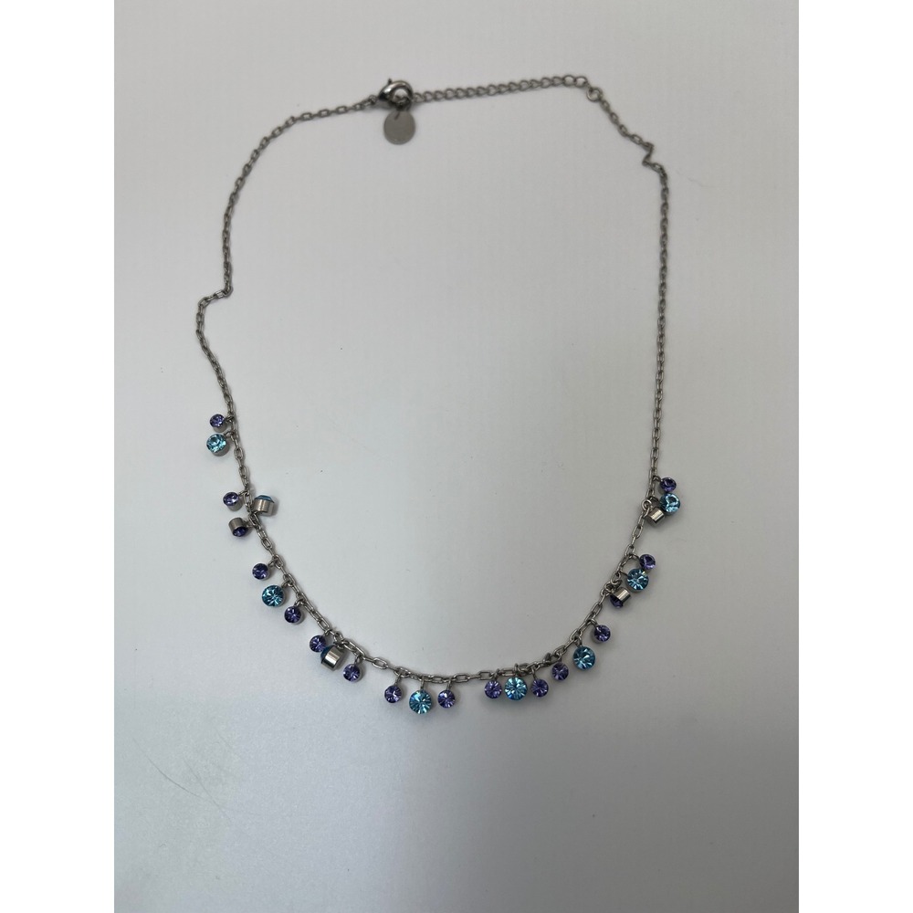 M4M Dangle Necklace Women 16-18" Blue Purple Excellent Signed Crystal Choker - Picture 3 of 9
